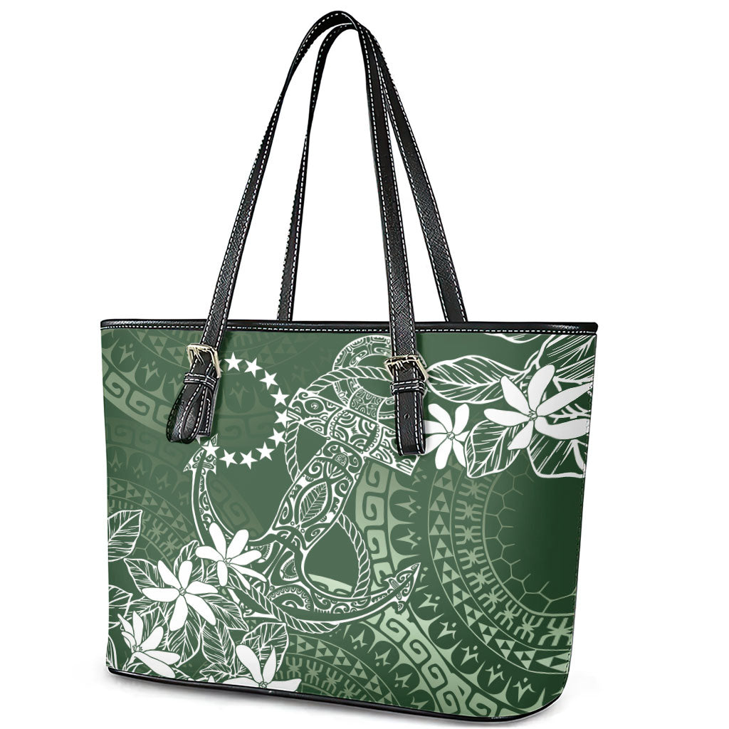 Sage Green Kuki Airani Tapakau Leather Tote Bag Tribal Anchor Mix Tiare LT7 - Polynesian Pride