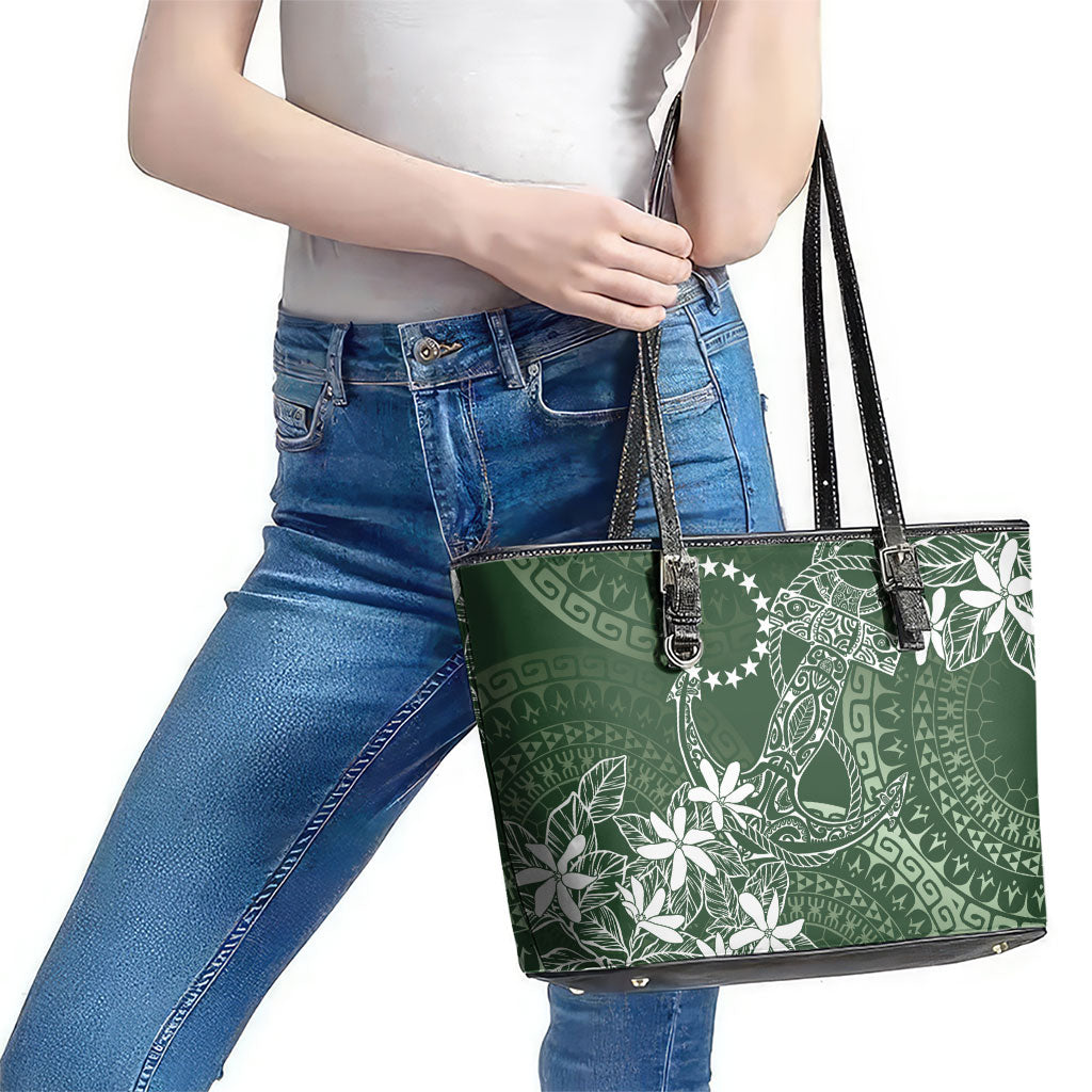 Sage Green Kuki Airani Tapakau Leather Tote Bag Tribal Anchor Mix Tiare LT7 - Polynesian Pride