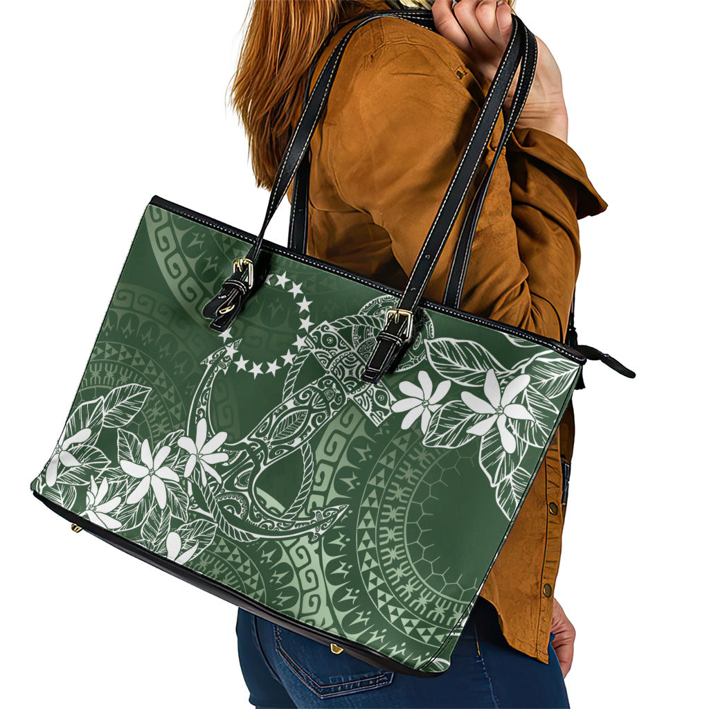 Sage Green Kuki Airani Tapakau Leather Tote Bag Tribal Anchor Mix Tiare LT7 - Polynesian Pride