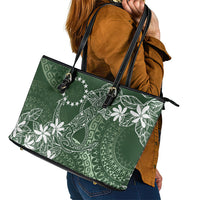Sage Green Kuki Airani Tapakau Leather Tote Bag Tribal Anchor Mix Tiare LT7 - Polynesian Pride