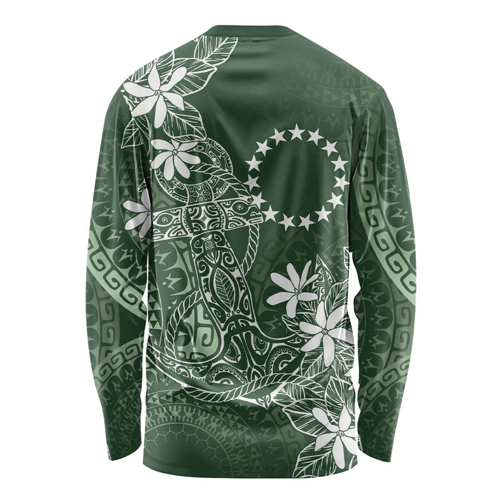 Sage Green Kuki Airani Tapakau Long Sleeve Shirt Tribal Anchor Mix Tiare