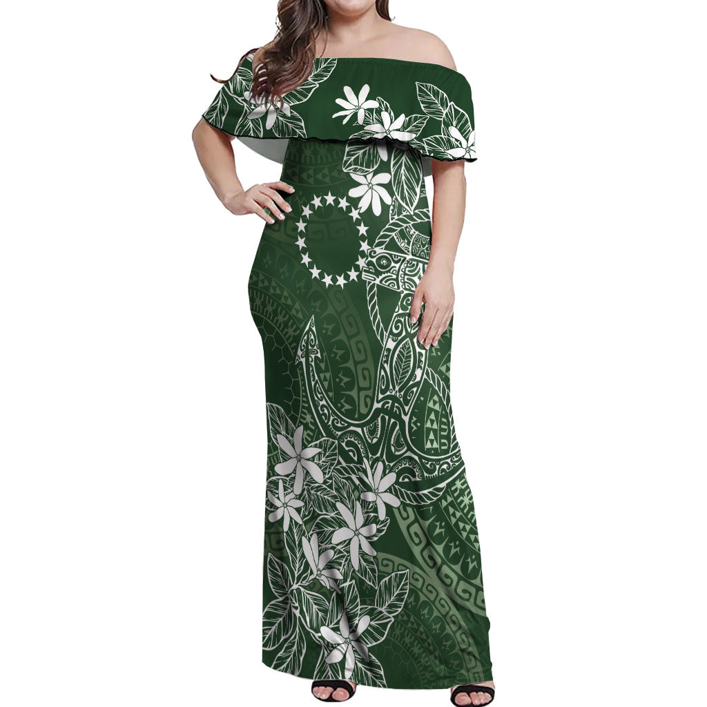 Sage Green Kuki Airani Tapakau Off Shoulder Maxi Dress Tribal Anchor Mix Tiare