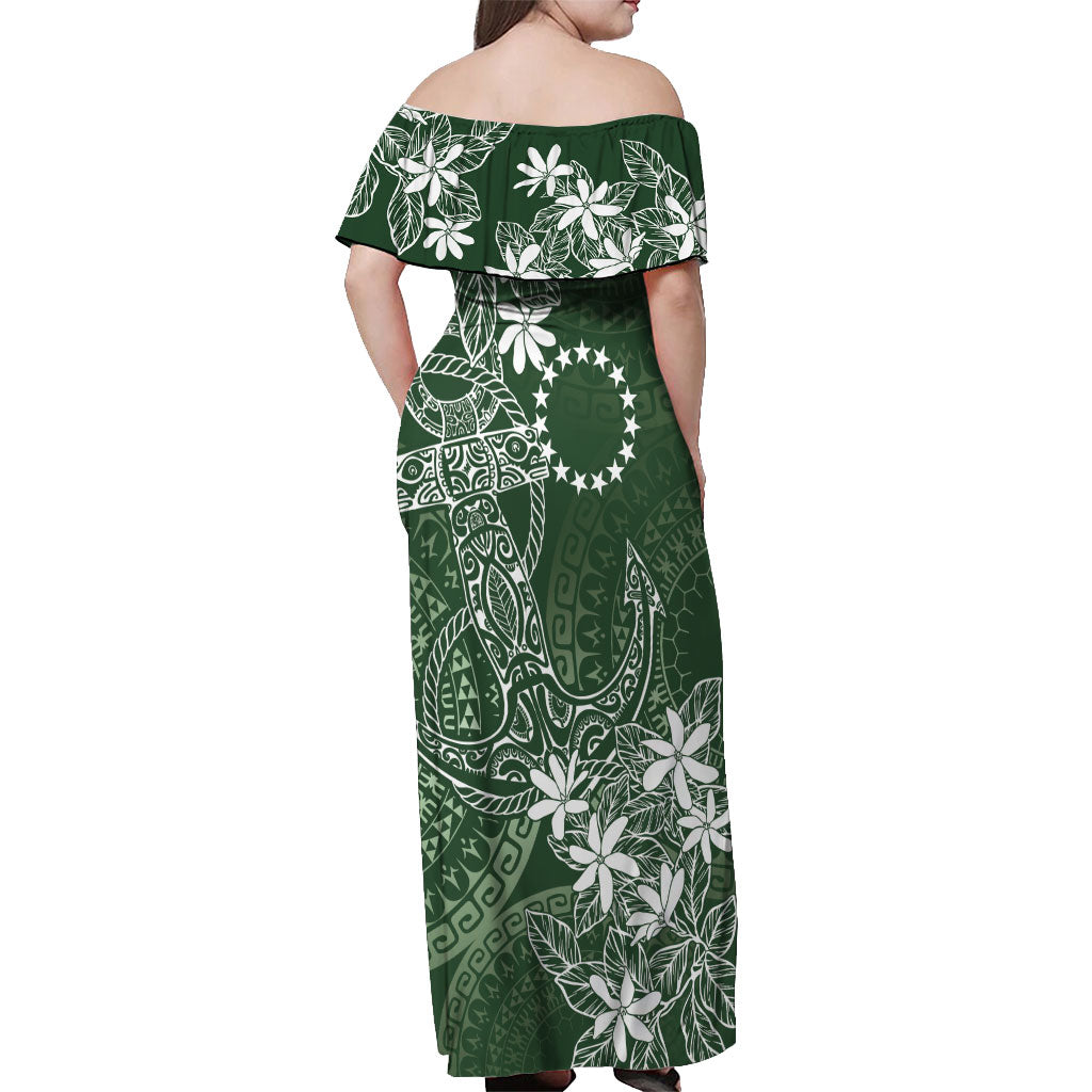 Sage Green Kuki Airani Tapakau Off Shoulder Maxi Dress Tribal Anchor Mix Tiare
