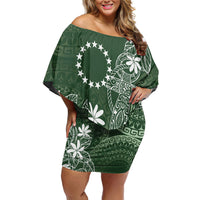 Sage Green Kuki Airani Tapakau Off Shoulder Short Dress Tribal Anchor Mix Tiare