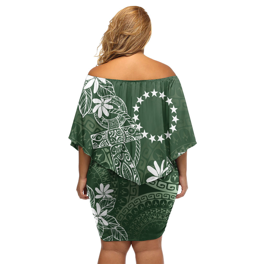 Sage Green Kuki Airani Tapakau Off Shoulder Short Dress Tribal Anchor Mix Tiare