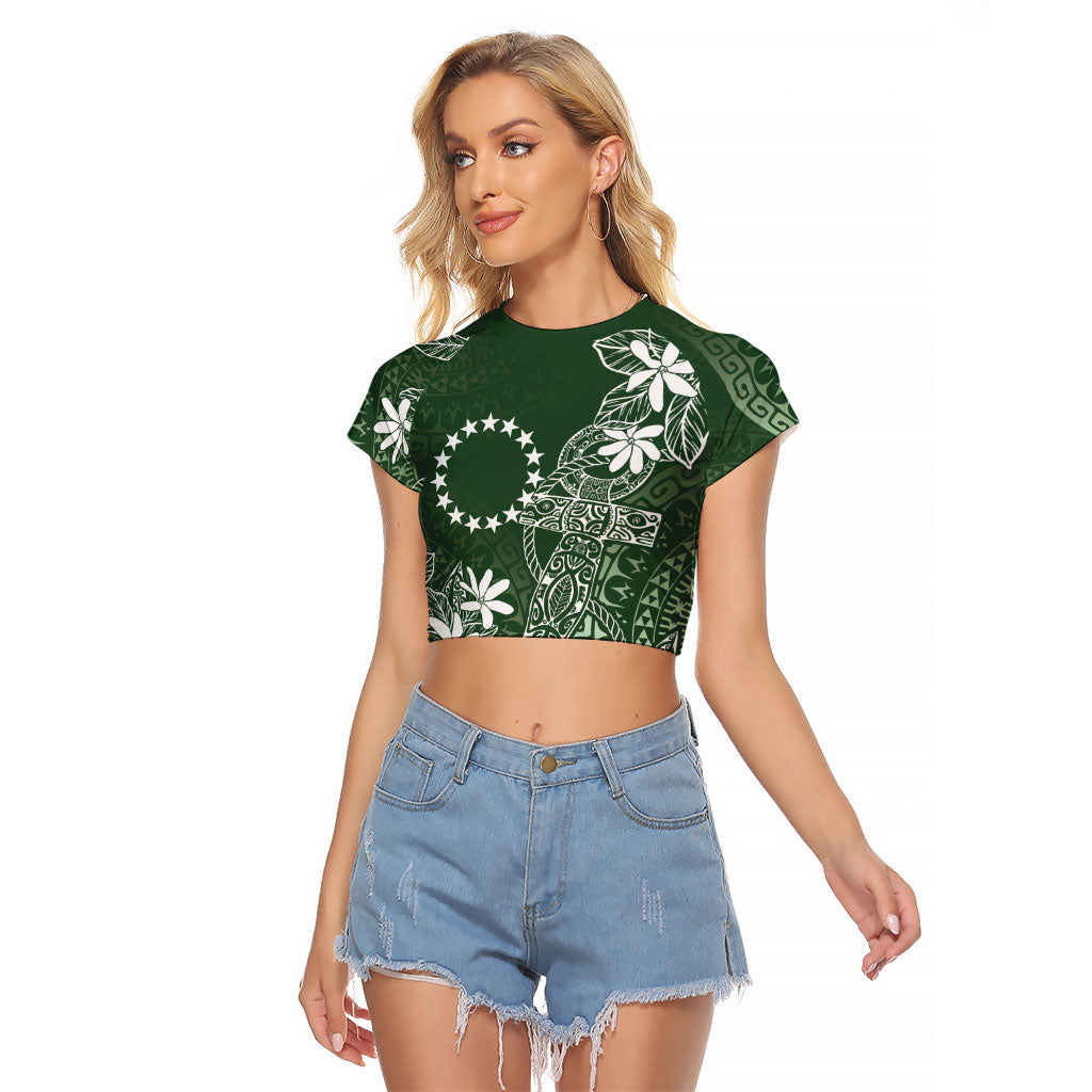 Sage Green Kuki Airani Tapakau Raglan Cropped T Shirt Tribal Anchor Mix Tiare