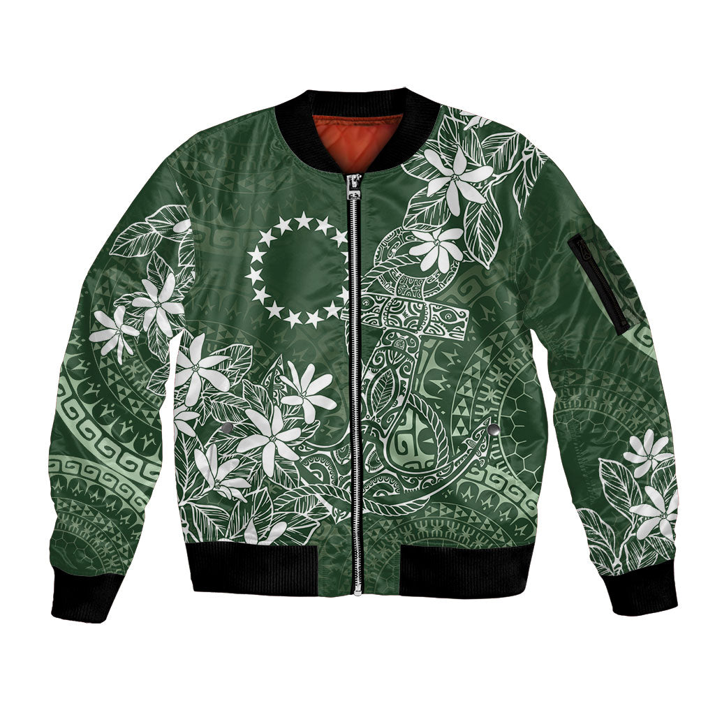 Sage Green Kuki Airani Tapakau Sleeve Zip Bomber Jacket Tribal Anchor Mix Tiare