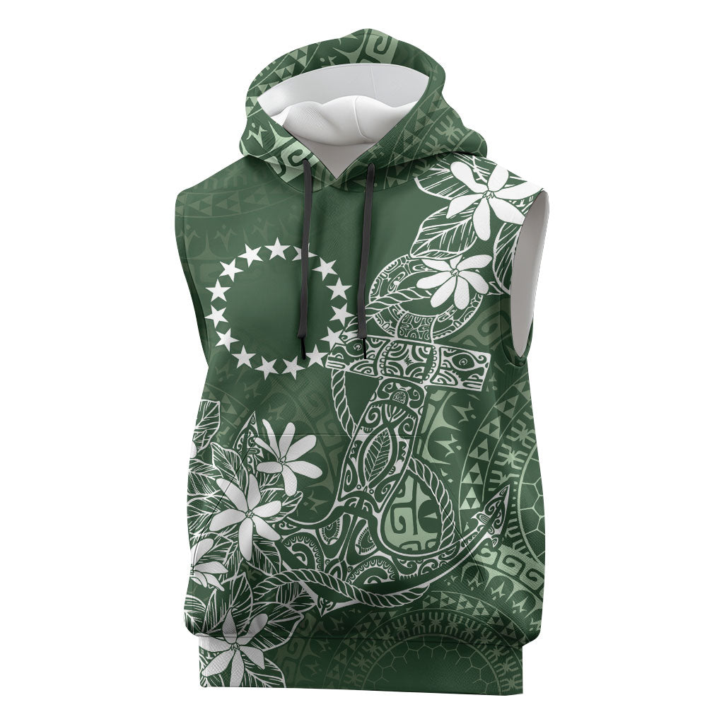 Sage Green Kuki Airani Tapakau Sleeveless Hoodie Tribal Anchor Mix Tiare