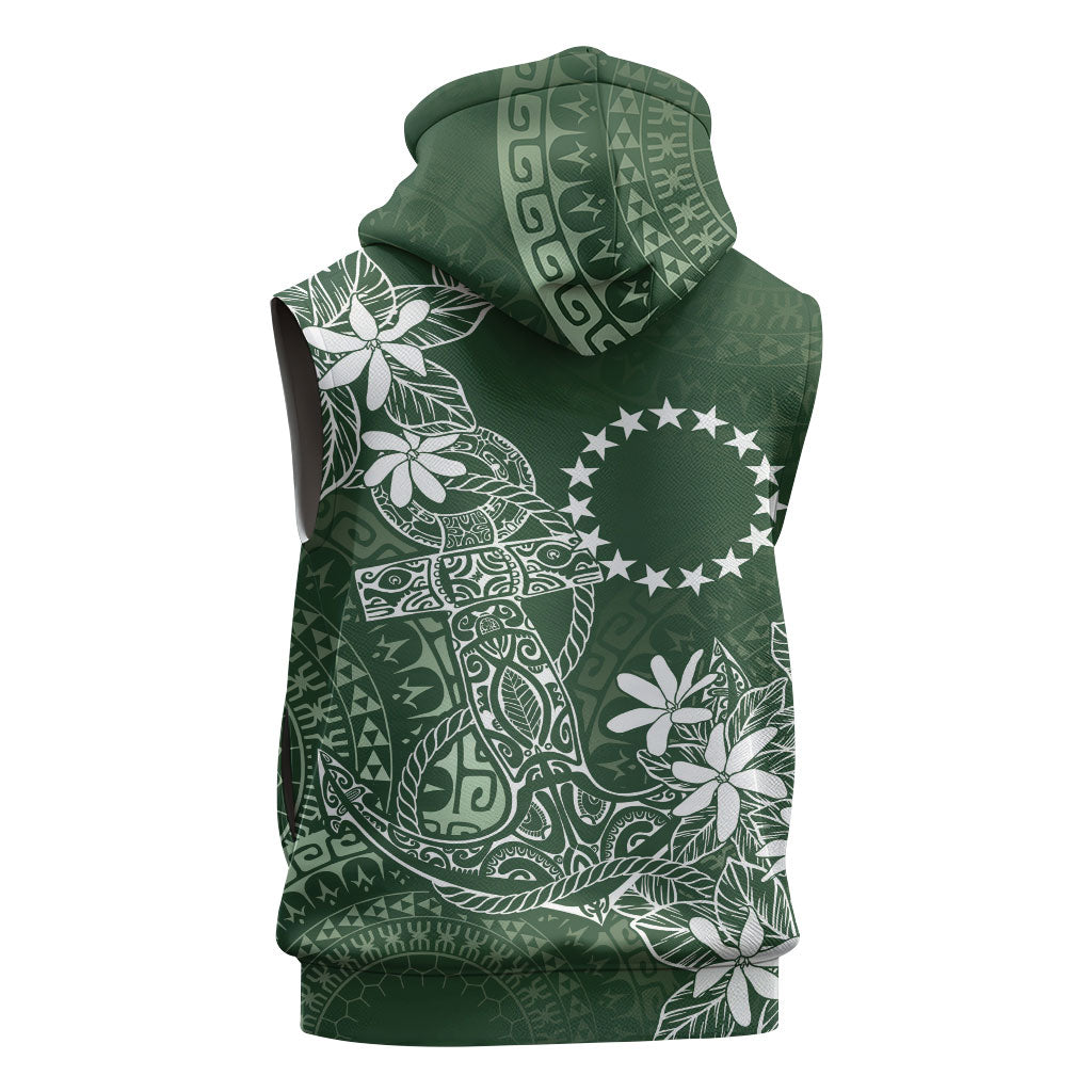 Sage Green Kuki Airani Tapakau Sleeveless Zip Hoodie Tribal Anchor Mix Tiare