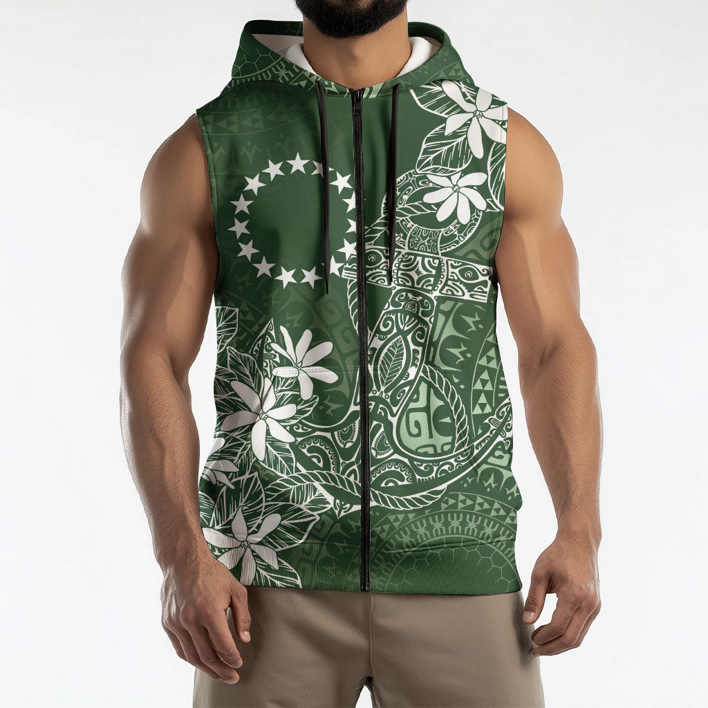 Sage Green Kuki Airani Tapakau Sleeveless Zip Hoodie Tribal Anchor Mix Tiare