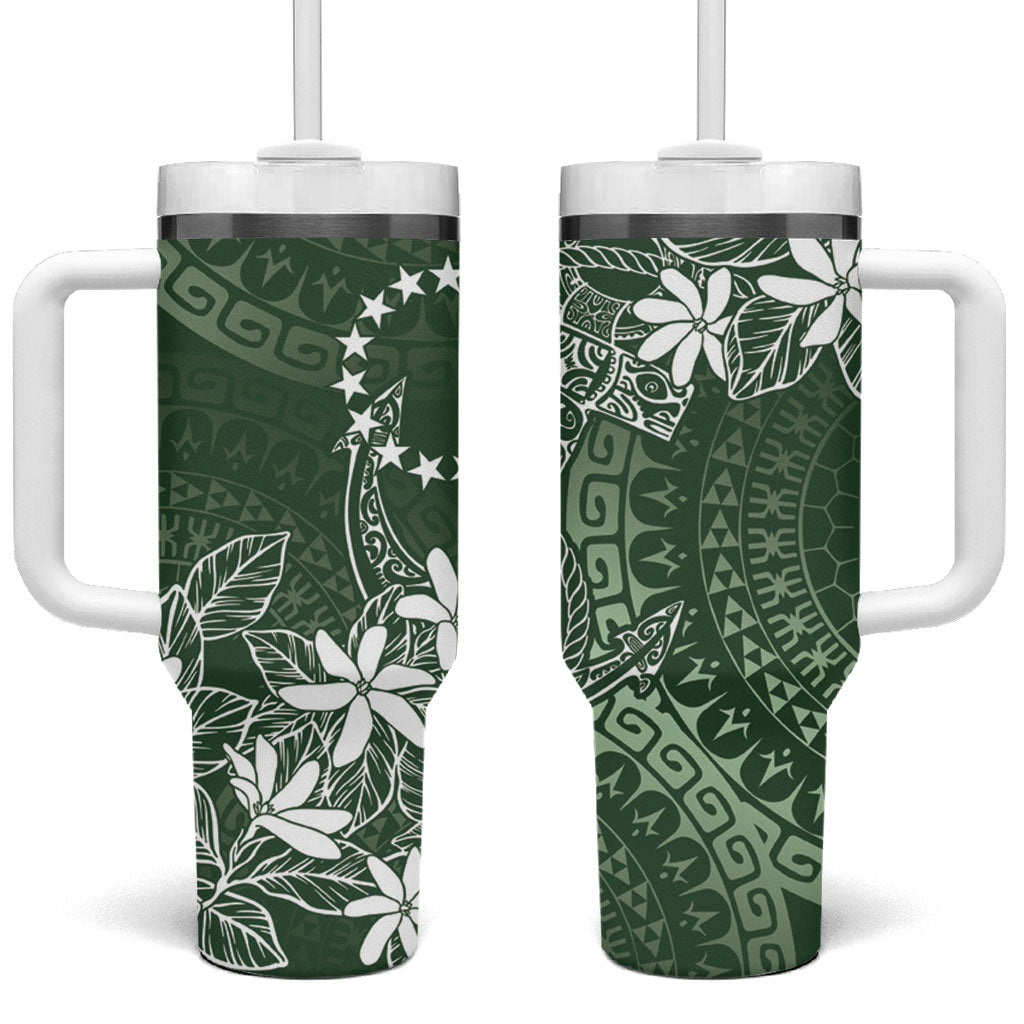 Sage Green Kuki Airani Tapakau Tumbler With Handle Tribal Anchor Mix Tiare LT7 One Size: 40 oz Sage Green - Polynesian Pride