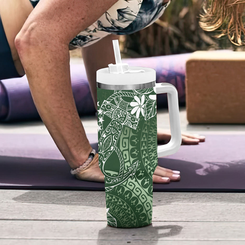 Sage Green Kuki Airani Tapakau Tumbler With Handle Tribal Anchor Mix Tiare LT7 - Polynesian Pride