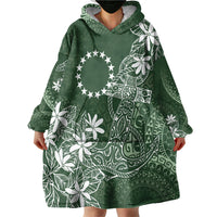 Sage Green Kuki Airani Tapakau Wearable Blanket Hoodie Tribal Anchor Mix Tiare