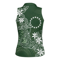Sage Green Kuki Airani Tapakau Women Sleeveless Polo Shirt Tribal Anchor Mix Tiare