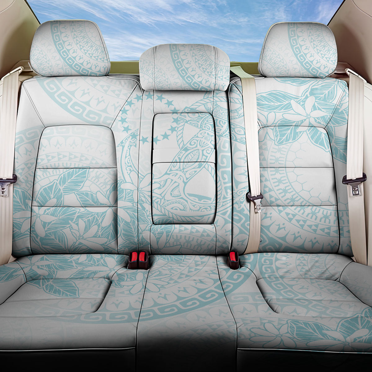 Turquoise Kuki Airani Tapakau Back Car Seat Cover Tribal Anchor Mix Tiare LT7 One Size Turquoise - Polynesian Pride