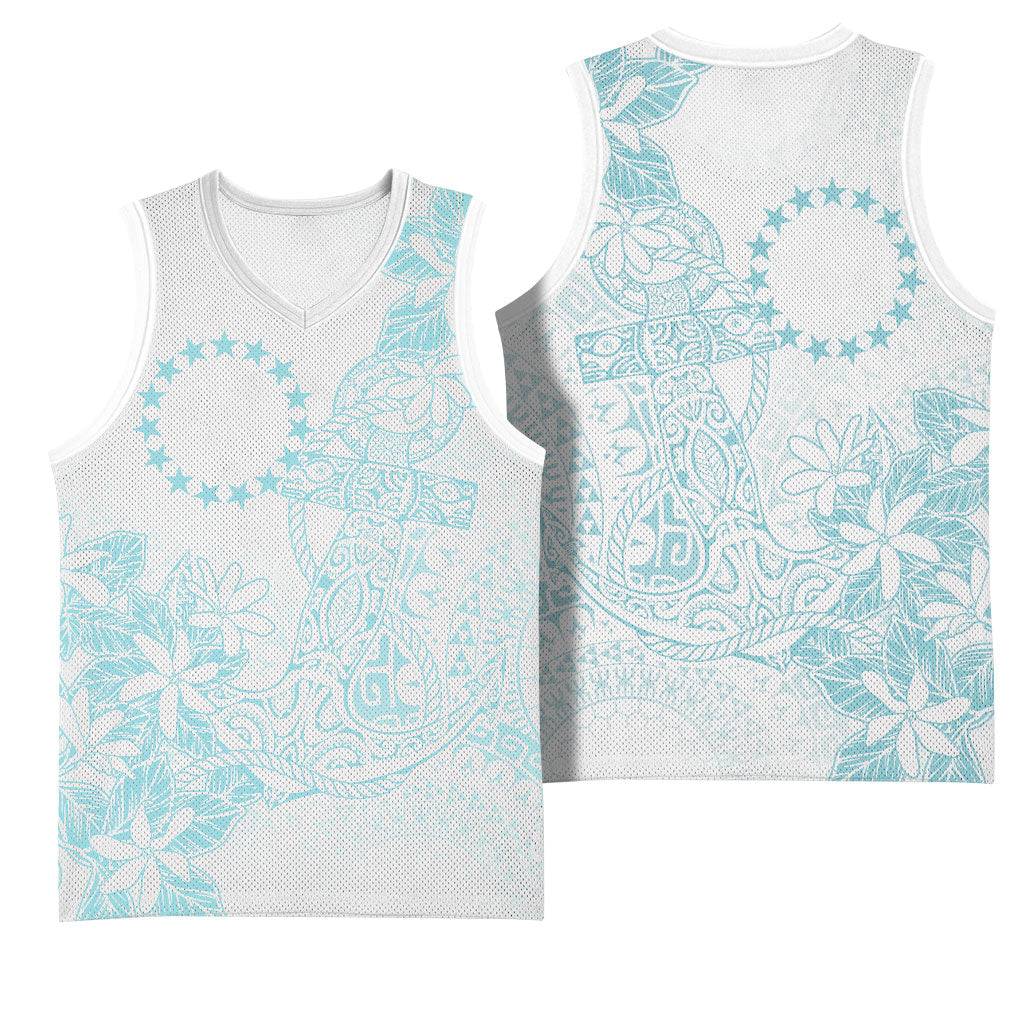 Turquoise Kuki Airani Tapakau Basketball Jersey Tribal Anchor Mix Tiare