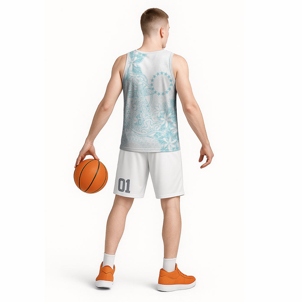 Turquoise Kuki Airani Tapakau Basketball Jersey Tribal Anchor Mix Tiare