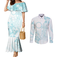 Turquoise Kuki Airani Tapakau Couples Matching Mermaid Dress and Long Sleeve Button Shirt Tribal Anchor Mix Tiare