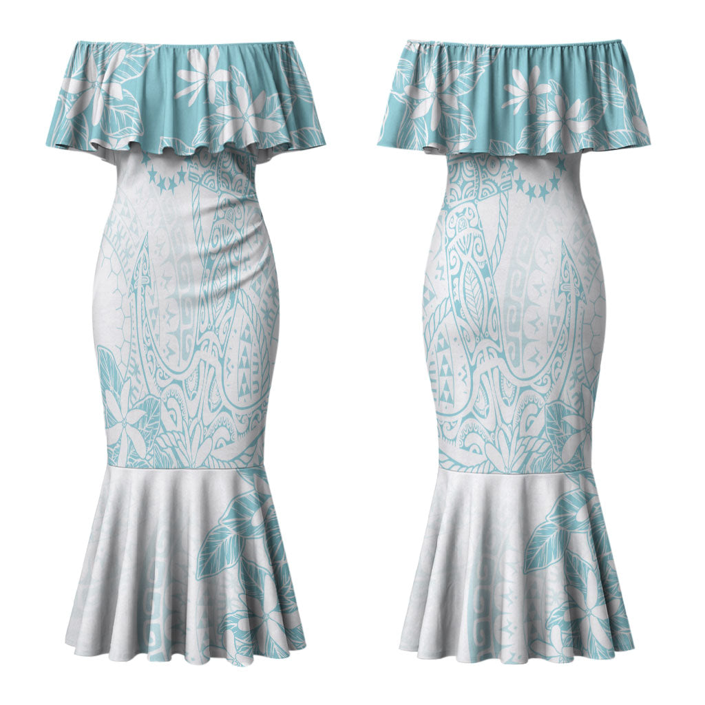 Turquoise Kuki Airani Tapakau Couples Matching Mermaid Dress and Long Sleeve Button Shirt Tribal Anchor Mix Tiare LT7 - Polynesian Pride