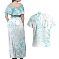 Turquoise Kuki Airani Tapakau Couples Matching Off Shoulder Maxi Dress and Hawaiian Shirt Tribal Anchor Mix Tiare