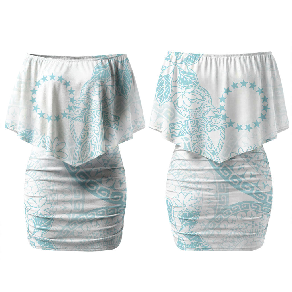 Turquoise Kuki Airani Tapakau Couples Matching Off Shoulder Short Dress and Long Sleeve Button Shirt Tribal Anchor Mix Tiare LT7 - Polynesian Pride