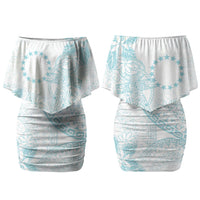 Turquoise Kuki Airani Tapakau Couples Matching Off Shoulder Short Dress and Long Sleeve Button Shirt Tribal Anchor Mix Tiare LT7 - Polynesian Pride