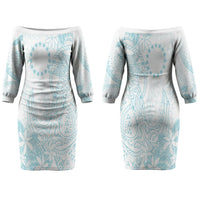 Turquoise Kuki Airani Tapakau Couples Matching Off The Shoulder Long Sleeve Dress and Hawaiian Shirt Tribal Anchor Mix Tiare LT7 - Polynesian Pride