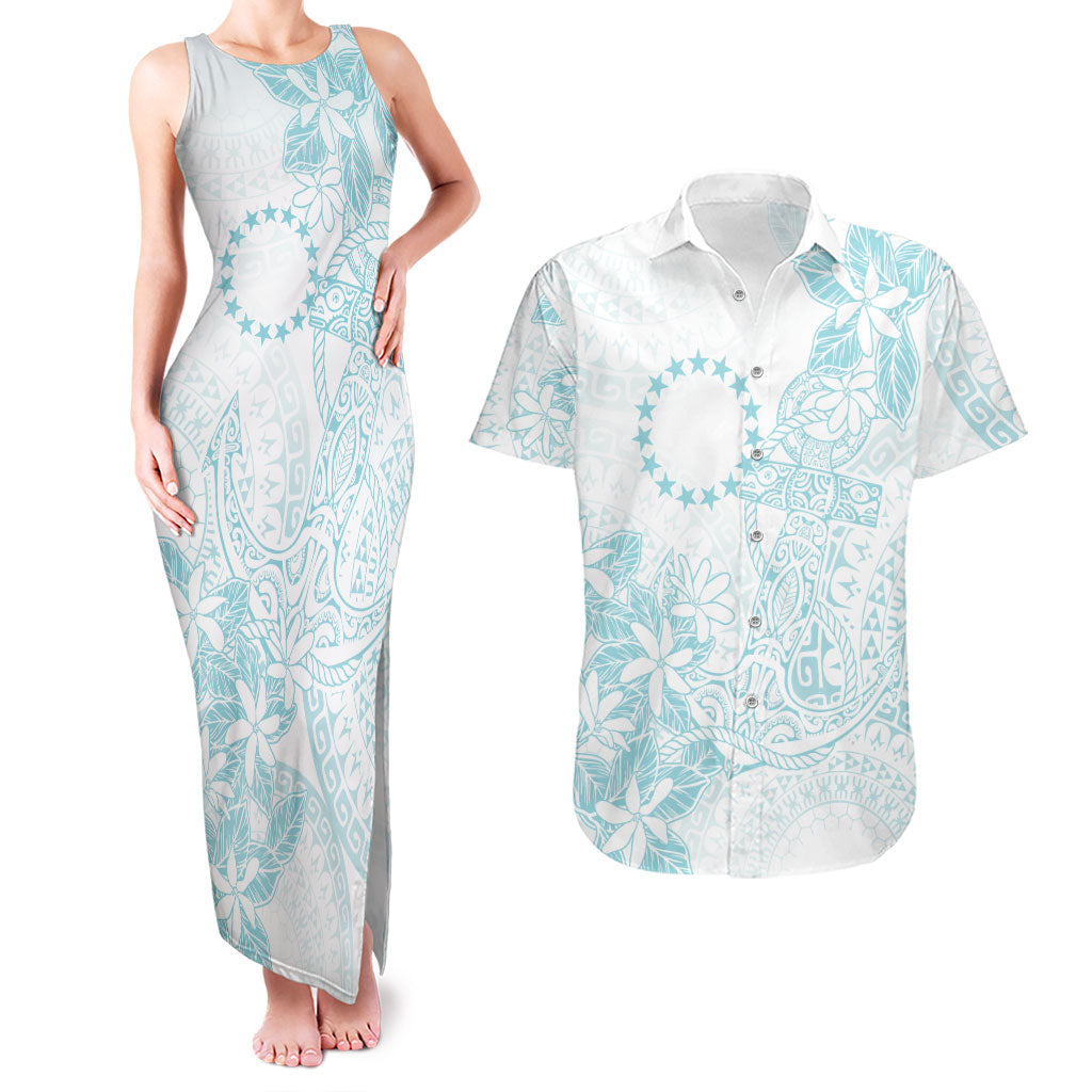 Turquoise Kuki Airani Tapakau Couples Matching Tank Maxi Dress and Hawaiian Shirt Tribal Anchor Mix Tiare