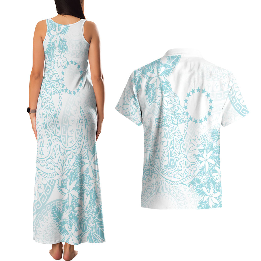 Turquoise Kuki Airani Tapakau Couples Matching Tank Maxi Dress and Hawaiian Shirt Tribal Anchor Mix Tiare
