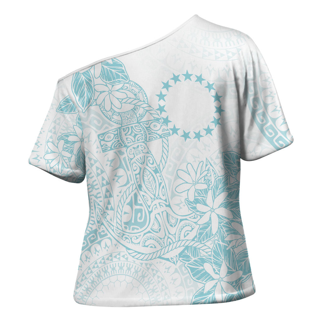 Turquoise Kuki Airani Tapakau Cross Shoulder Shirt Tribal Anchor Mix Tiare