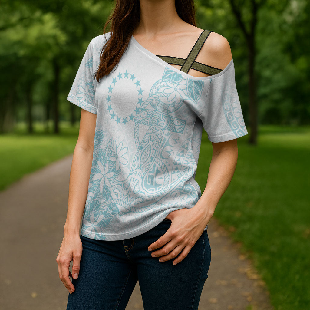 Turquoise Kuki Airani Tapakau Cross Shoulder Shirt Tribal Anchor Mix Tiare