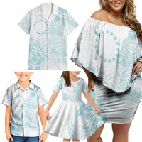 Turquoise Kuki Airani Tapakau Family Matching Off Shoulder Short Dress and Hawaiian Shirt Tribal Anchor Mix Tiare LT7 - Polynesian Pride