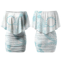 Turquoise Kuki Airani Tapakau Family Matching Off Shoulder Short Dress and Hawaiian Shirt Tribal Anchor Mix Tiare LT7 Mom's Dress Turquoise - Polynesian Pride