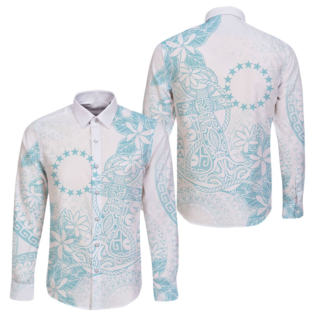 Turquoise Kuki Airani Tapakau Family Matching Off Shoulder Short Dress and Hawaiian Shirt Tribal Anchor Mix Tiare LT7 Dad's Shirt - Long Sleeve Turquoise - Polynesian Pride