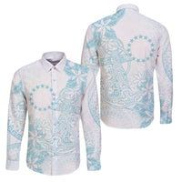 Turquoise Kuki Airani Tapakau Family Matching Off Shoulder Short Dress and Hawaiian Shirt Tribal Anchor Mix Tiare LT7 Dad's Shirt - Long Sleeve Turquoise - Polynesian Pride