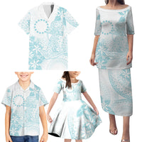 Turquoise Kuki Airani Tapakau Family Matching Puletasi and Hawaiian Shirt Tribal Anchor Mix Tiare