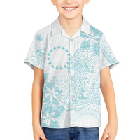 Turquoise Kuki Airani Tapakau Family Matching Short Sleeve Bodycon Dress and Hawaiian Shirt Tribal Anchor Mix Tiare