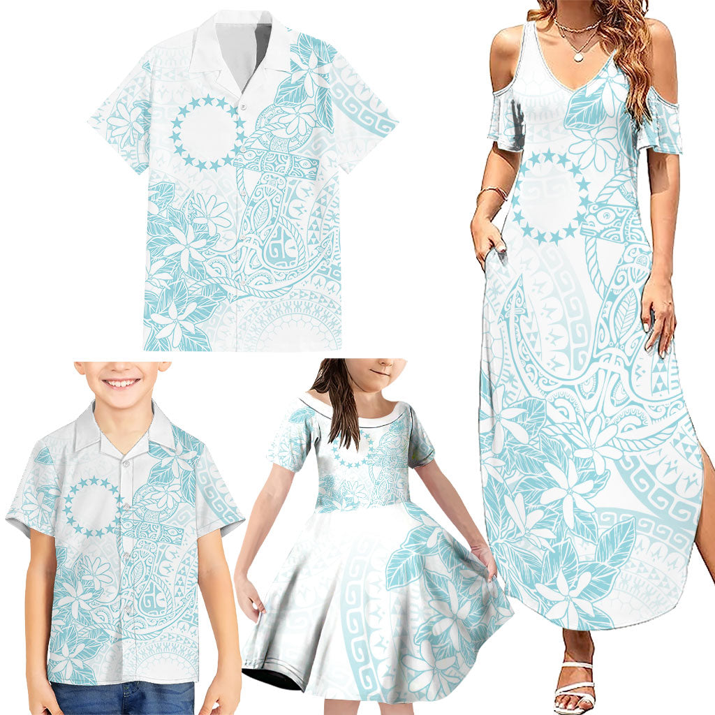 Turquoise Kuki Airani Tapakau Family Matching Summer Maxi Dress and Hawaiian Shirt Tribal Anchor Mix Tiare