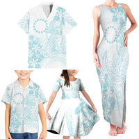 Turquoise Kuki Airani Tapakau Family Matching Tank Maxi Dress and Hawaiian Shirt Tribal Anchor Mix Tiare