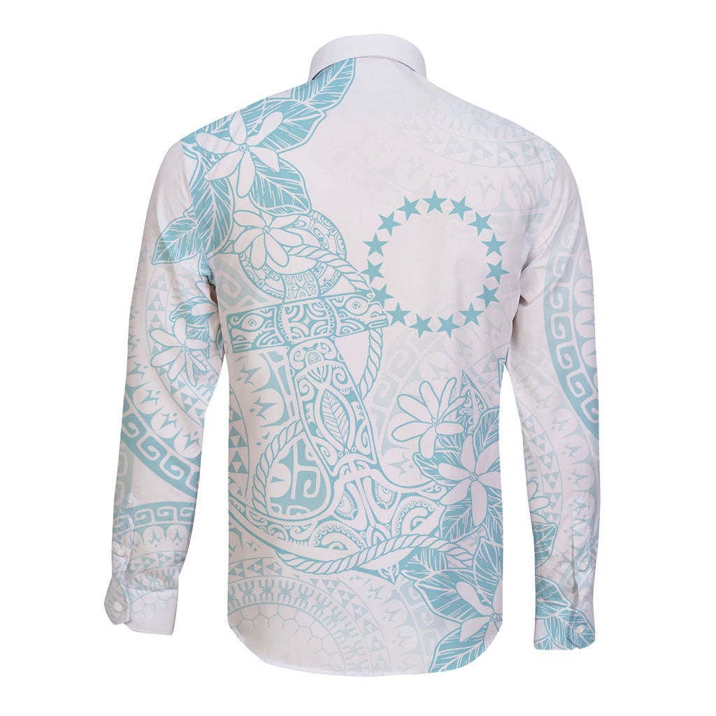 Turquoise Kuki Airani Tapakau Long Sleeve Button Shirt Tribal Anchor Mix Tiare
