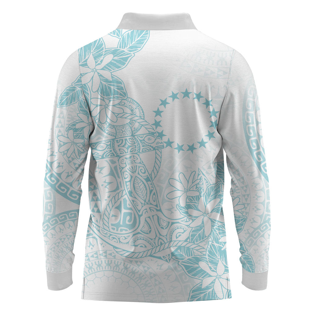 Turquoise Kuki Airani Tapakau Long Sleeve Polo Shirt Tribal Anchor Mix Tiare