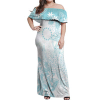 Turquoise Kuki Airani Tapakau Off Shoulder Maxi Dress Tribal Anchor Mix Tiare