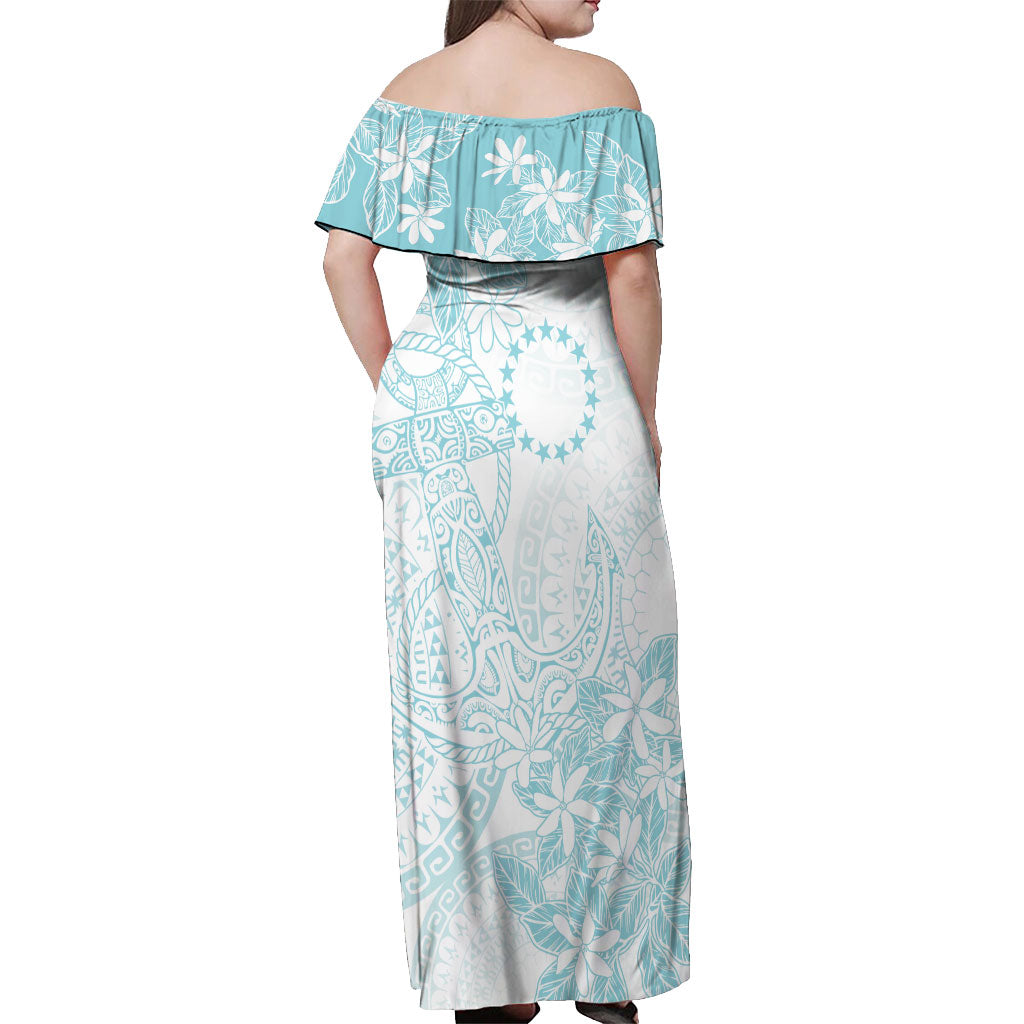 Turquoise Kuki Airani Tapakau Off Shoulder Maxi Dress Tribal Anchor Mix Tiare
