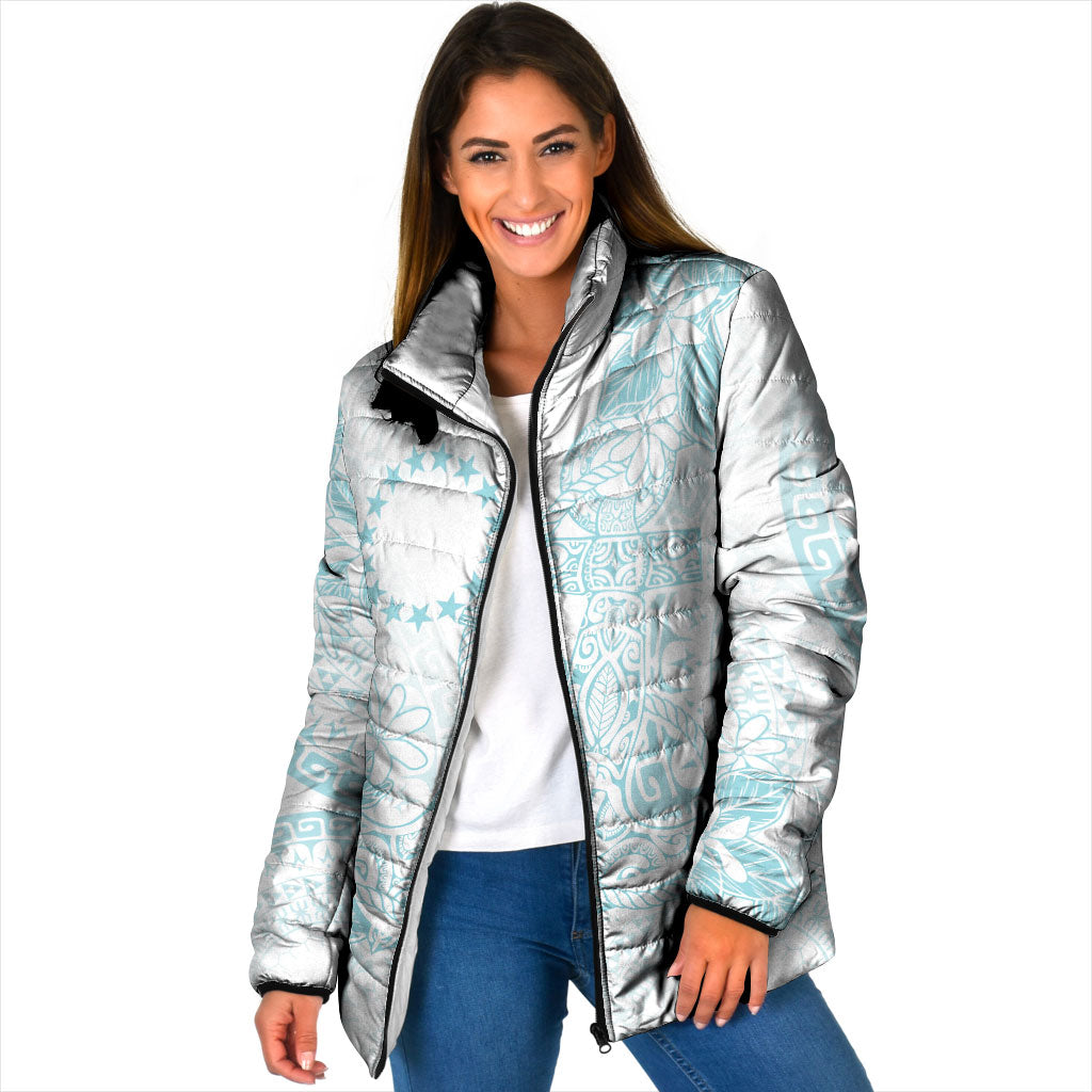 Turquoise Kuki Airani Tapakau Padded Jacket Tribal Anchor Mix Tiare LT7 Women Turquoise - Polynesian Pride