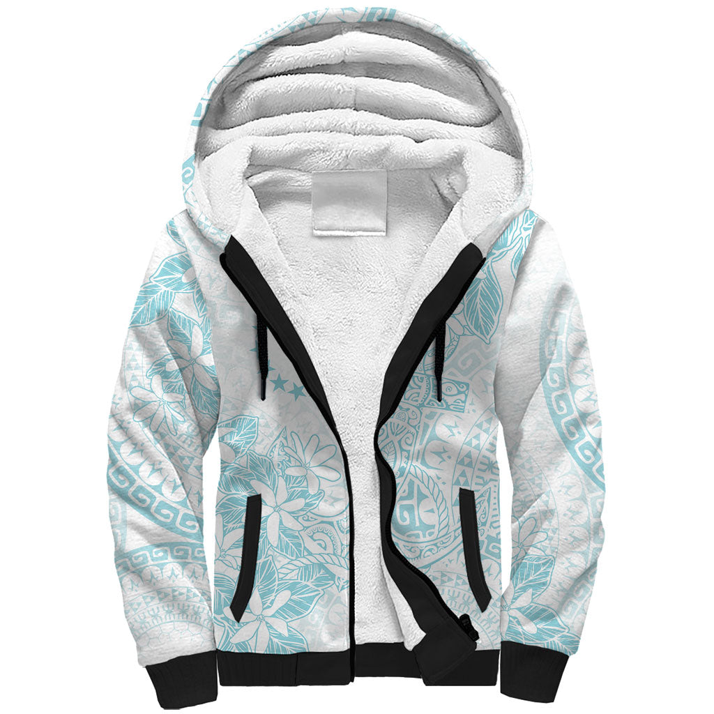 Turquoise Kuki Airani Tapakau Sherpa Hoodie Tribal Anchor Mix Tiare