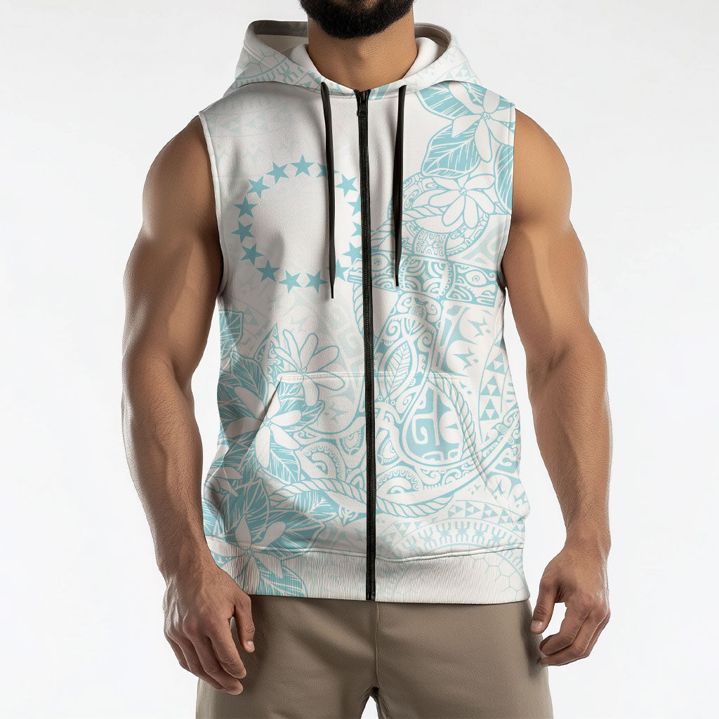 Turquoise Kuki Airani Tapakau Sleeveless Zip Hoodie Tribal Anchor Mix Tiare