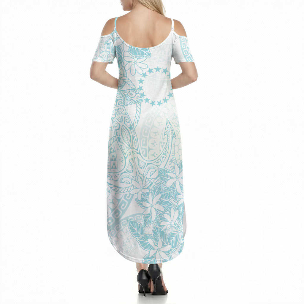 Turquoise Kuki Airani Tapakau Summer Maxi Dress Tribal Anchor Mix Tiare LT7 - Polynesian Pride