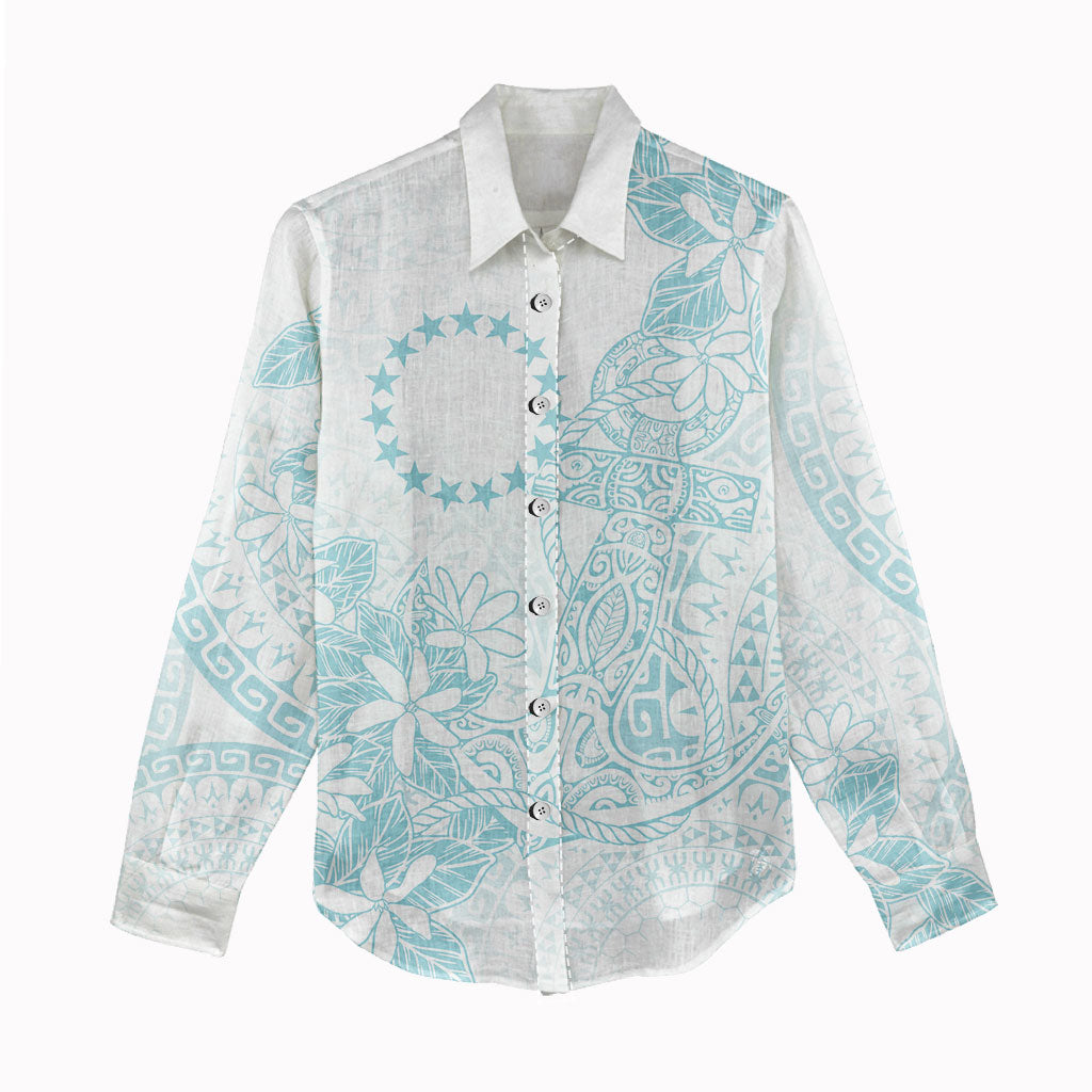 Turquoise Kuki Airani Tapakau Women Casual Shirt Tribal Anchor Mix Tiare