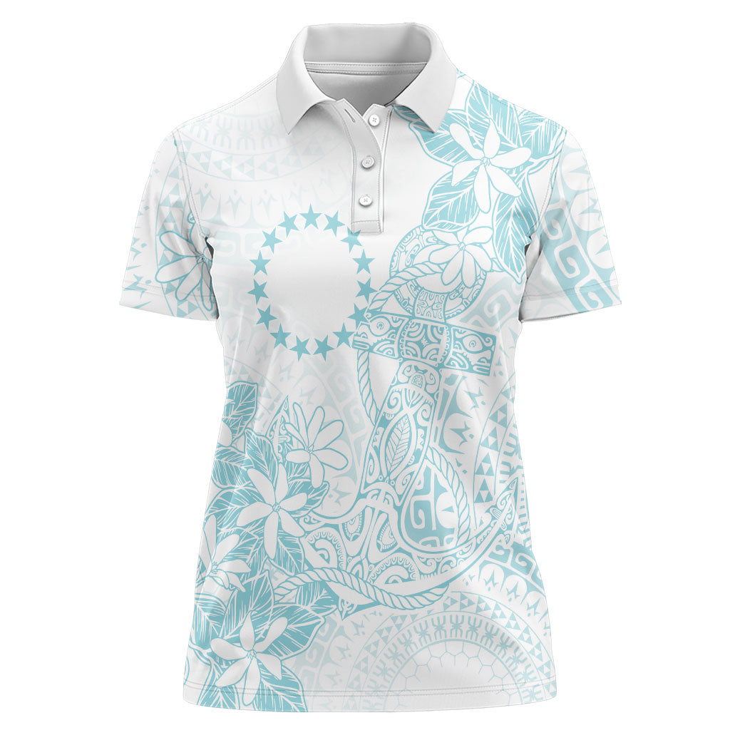 Turquoise Kuki Airani Tapakau Women Polo Shirt Tribal Anchor Mix Tiare