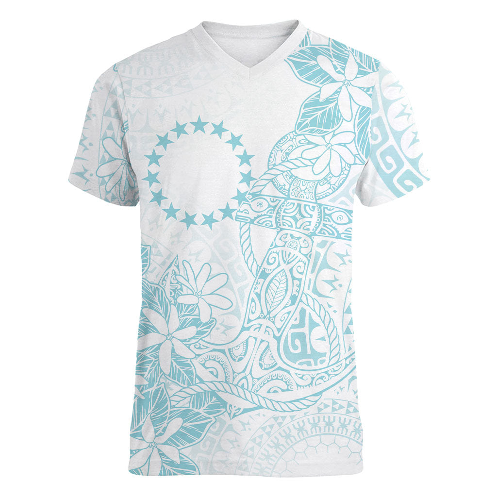Turquoise Kuki Airani Tapakau Women V-Neck T-Shirt Tribal Anchor Mix Tiare